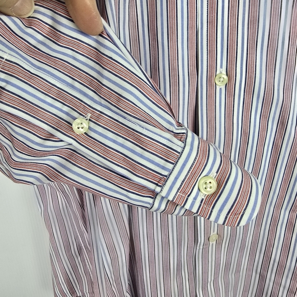 Ralph Lauren Vintage Men's Striped Blue And Red Button DownShirt Size 16.5 32-33 - Picture 6 of 11